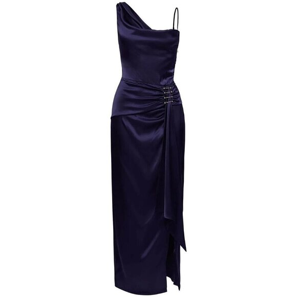 NICHOLAS Senda Asymmetric Gown in Midnight 0 New Womens Satin navy Long Dress - Picture 10 of 13
